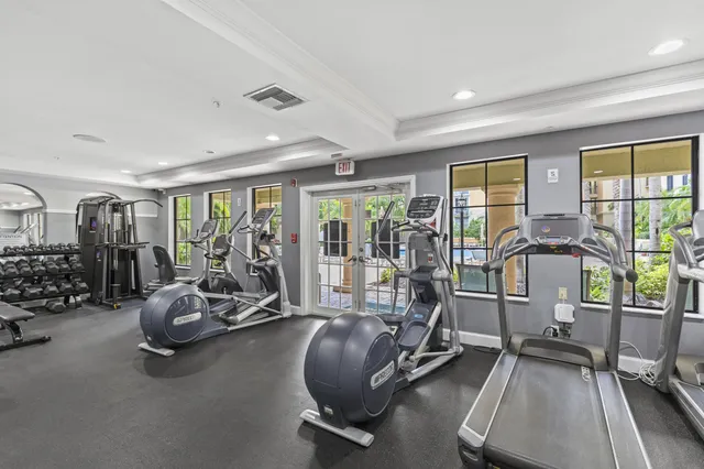 a view of a room with gym equipment