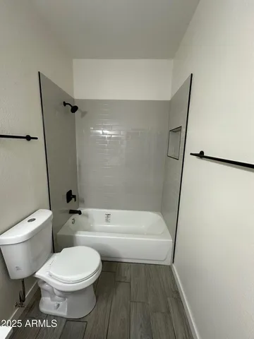 a bathroom with a toilet and a bath tub