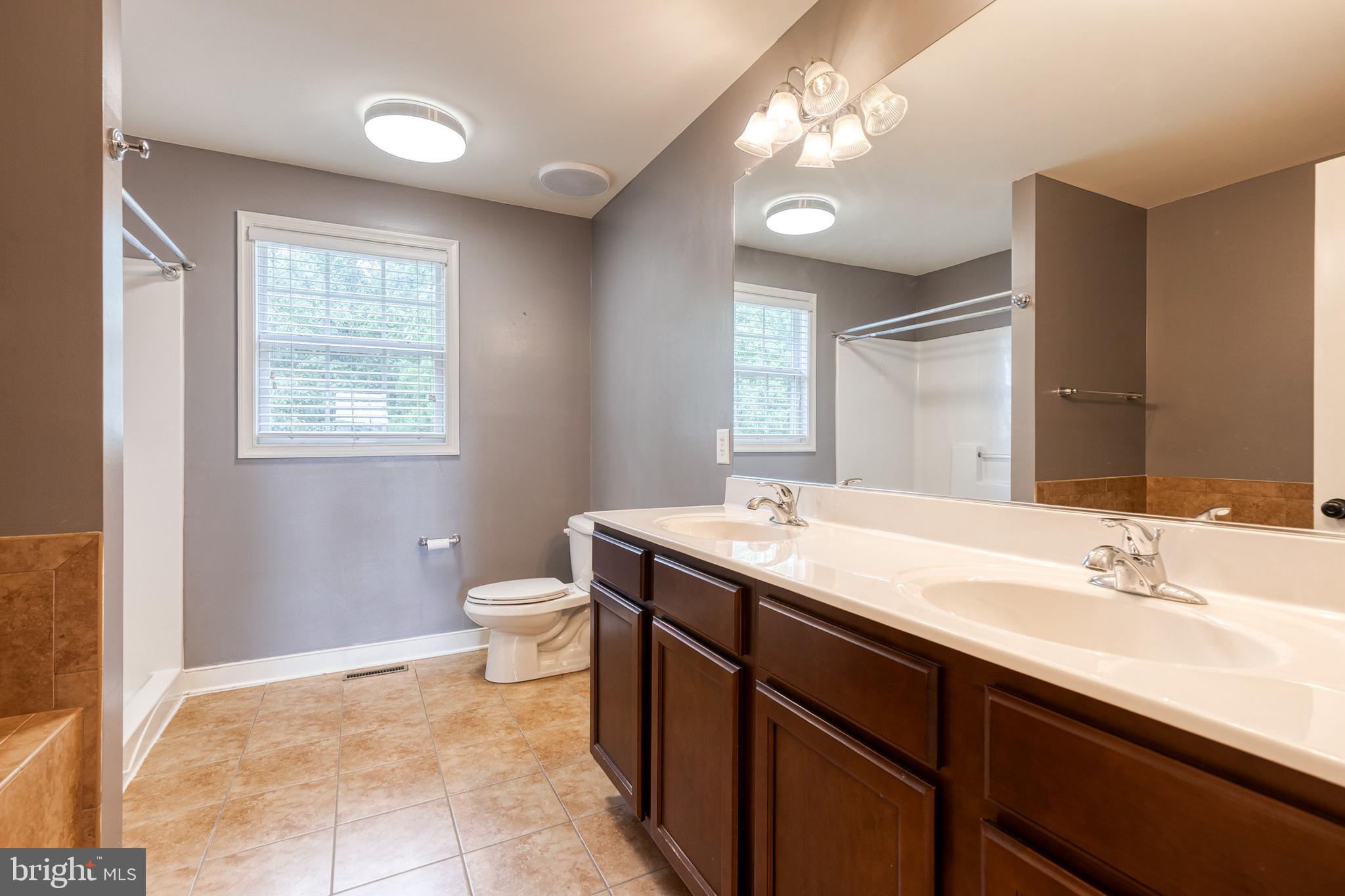 768 Stevenson Road Severn, MD 21144 - Photo 25 of 41 a bathroom with a double vanity sink a toilet and a mirror