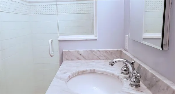 a bathroom with a bathtub