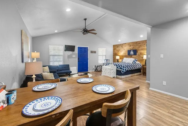 a table and chairs in a room