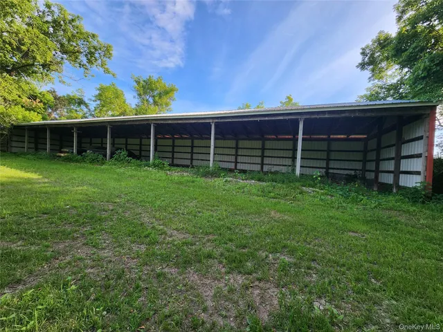 a view of a backyard with a large tree