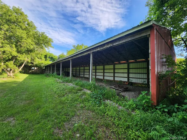 a view of a backyard with a large tree