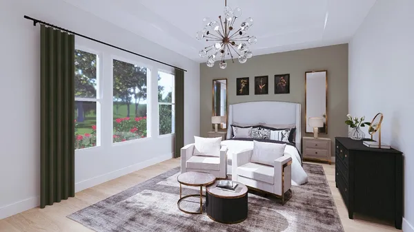 a spacious bedroom with a bed and a window