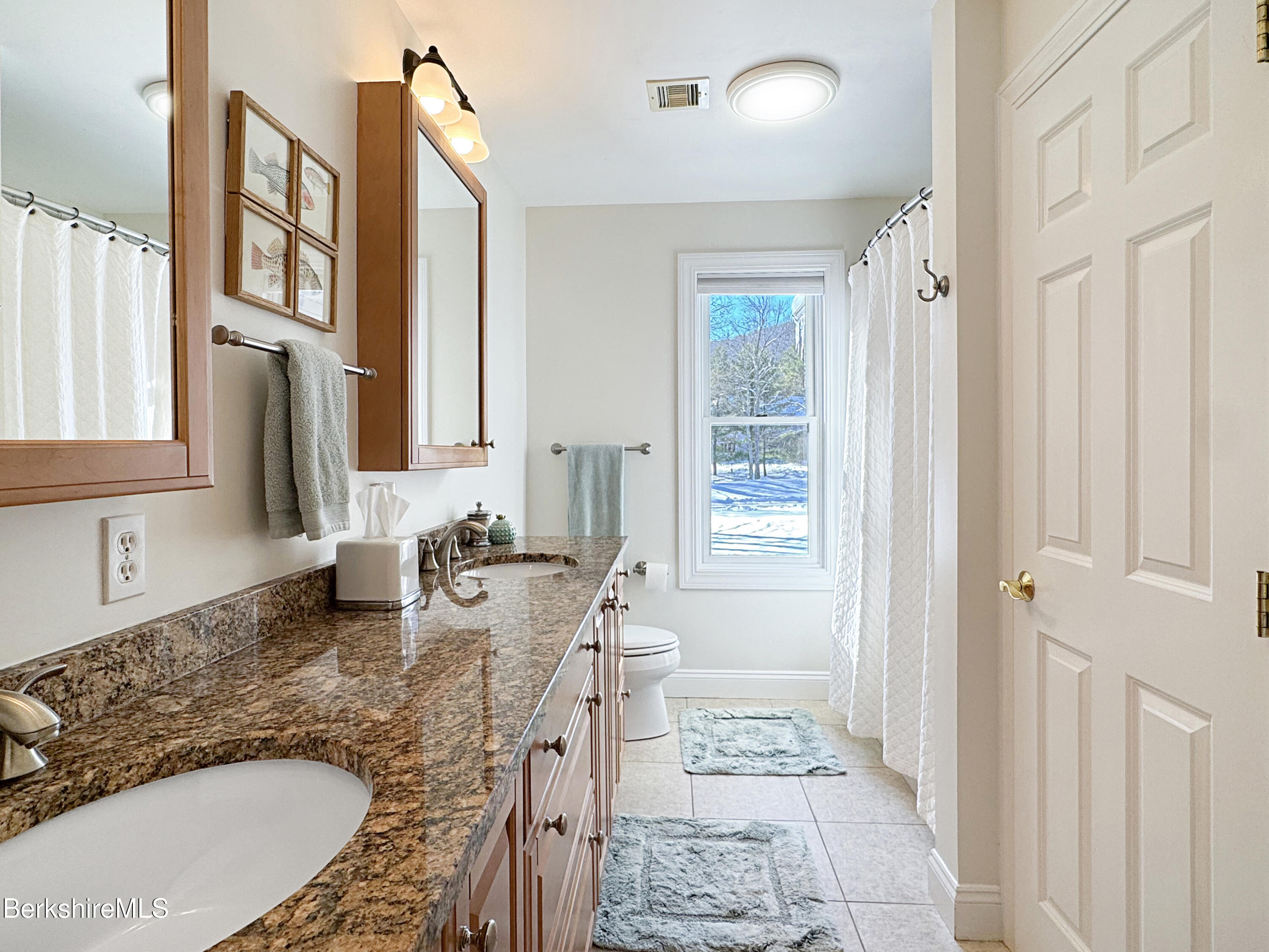 5 Eastbrook Lane Pittsfield, MA 01201 - Photo 34 of 43 a bathroom with a granite countertop sink a mirror and a shower