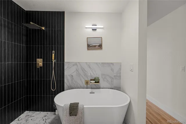 a bathroom with a bathtub