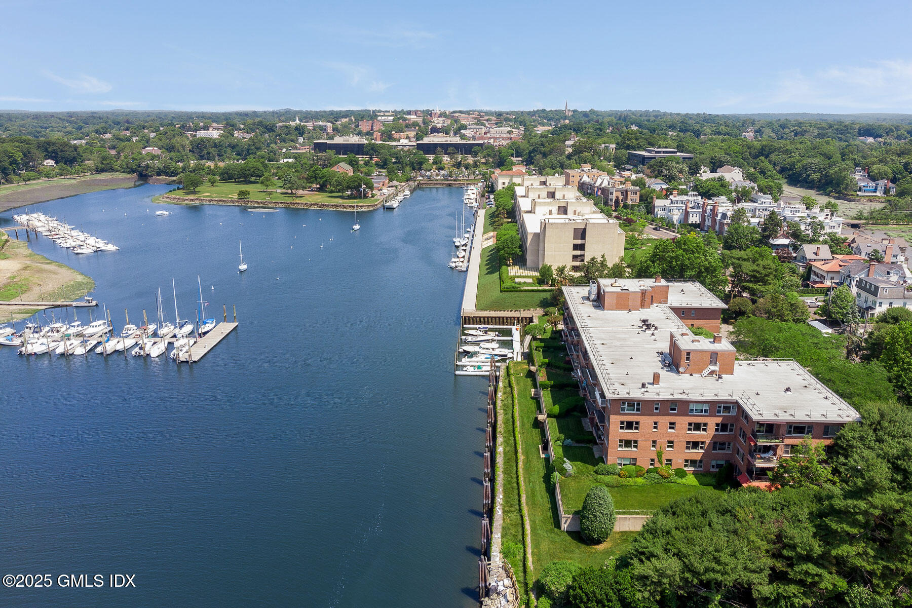 636 Steamboat Road, Unit 3A B & E Greenwich, CT 06830 - Photo 23 of 28 an aerial view of a house with a lake view
