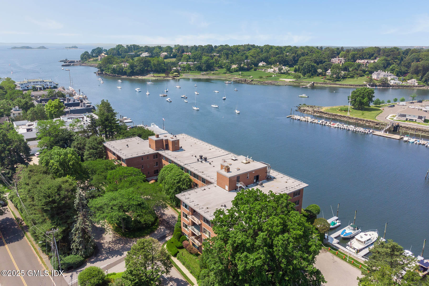 636 Steamboat Road, Unit 3A B & E Greenwich, CT 06830 - Photo 24 of 28 an aerial view of a house with a lake view