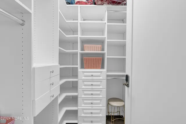 a view of walk in closet with empty racks
