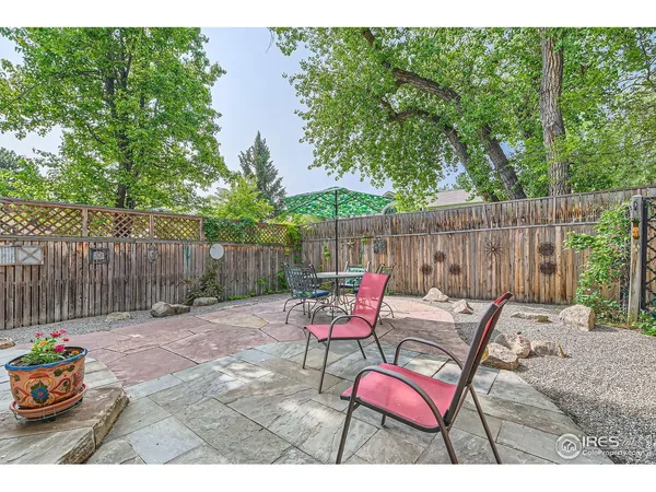 a view of a backyard with sitting area