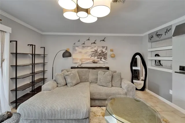 a view of a garden and trees