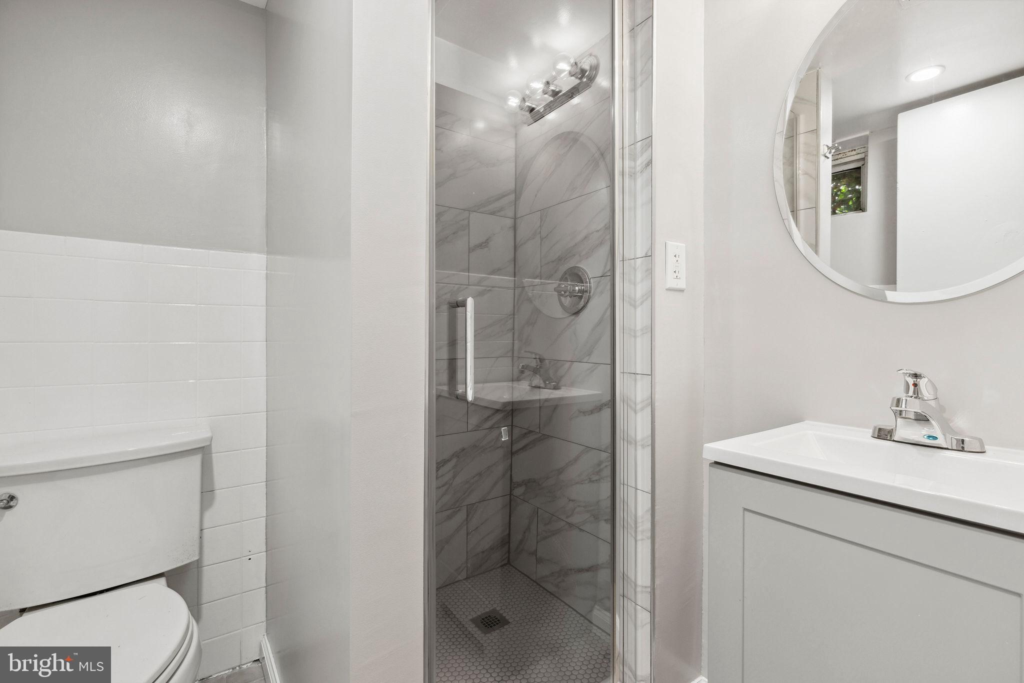 1581 Stonewood Road Baltimore, MD 21239 - Photo 20 of 21 a bathroom with a shower a sink and a mirror