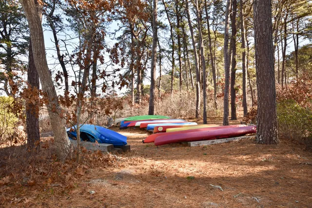 a view of a lake with couches and city view
