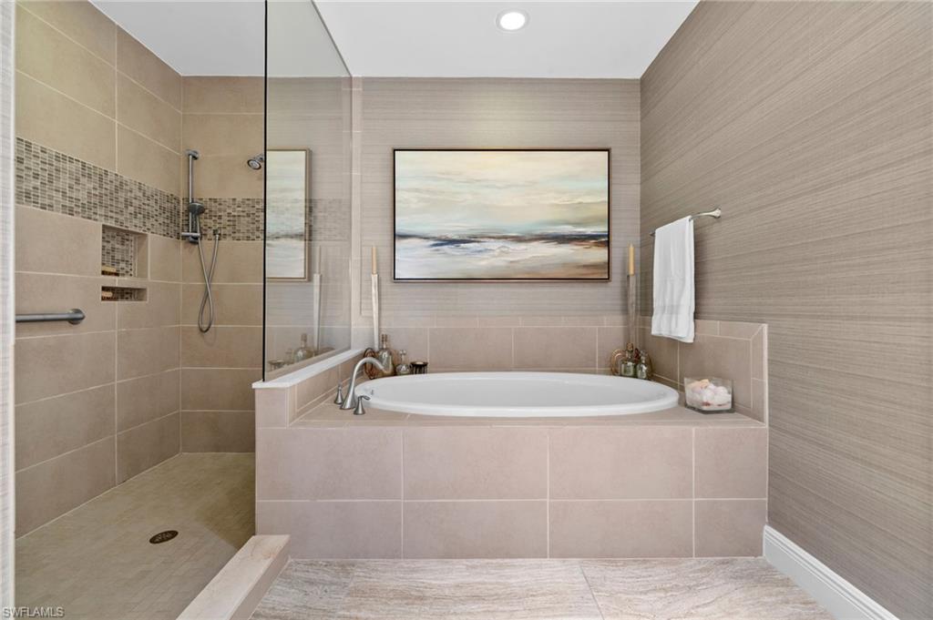 16436 Carrara Way, Unit 102 Naples, FL 34110 - Photo 21 of 43 Bathroom with a garden tub, walk in shower, and recessed lighting
