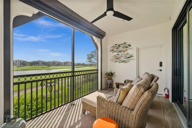 a balcony with furniture