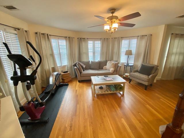 25 Lido Boulevard Point Lookout, NY 11569 - Photo 13 of 18 Living room featuring ceiling fan and light hardwood / wood-style floors