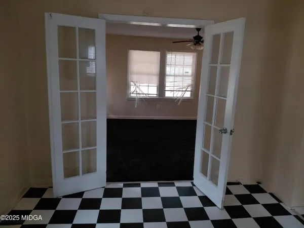 a black and white checkered floor