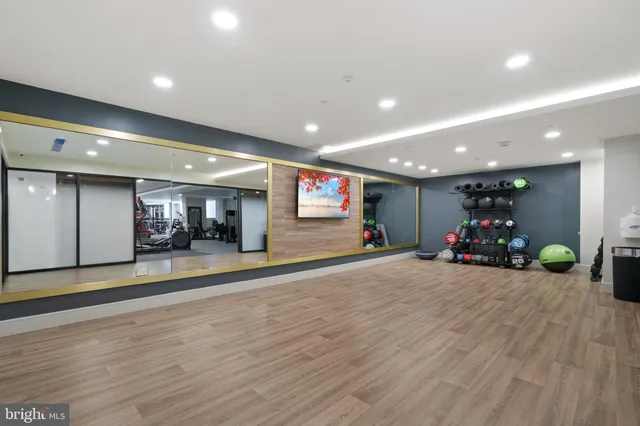 a view of a room with gym equipment