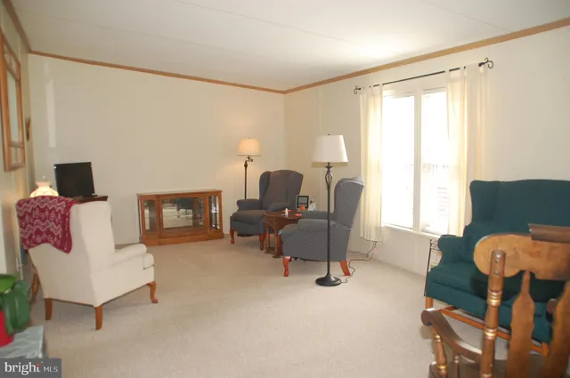 a living room with furniture and a lamp