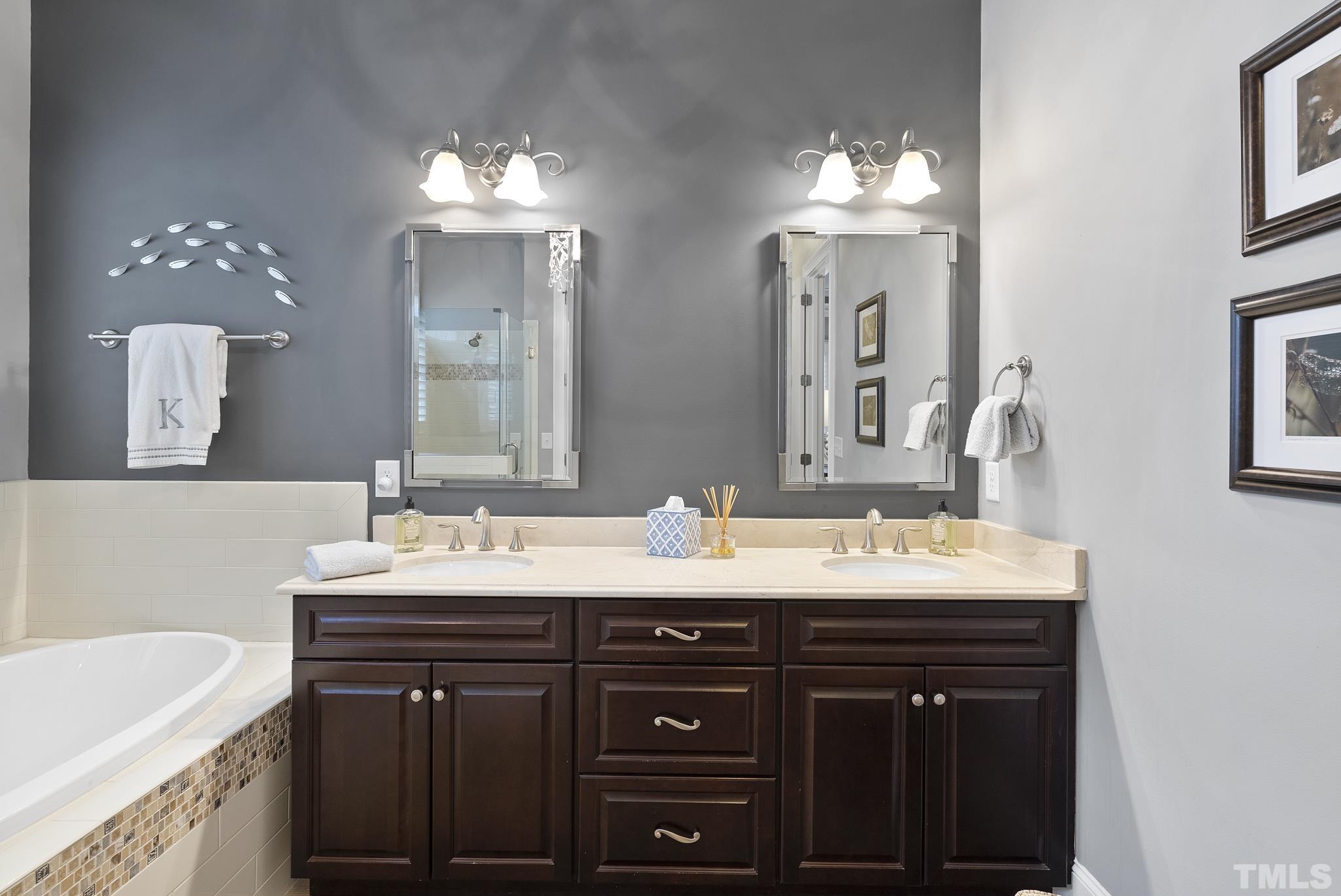 2524 Highgate Oak Drive Cary, NC 27519 - Photo 33 of 70 a bathroom with a sink double vanity and a mirror