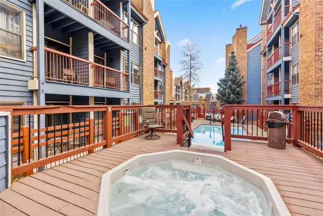 an outdoor space with seating