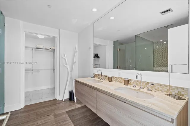 a view of balcony with wooden floor