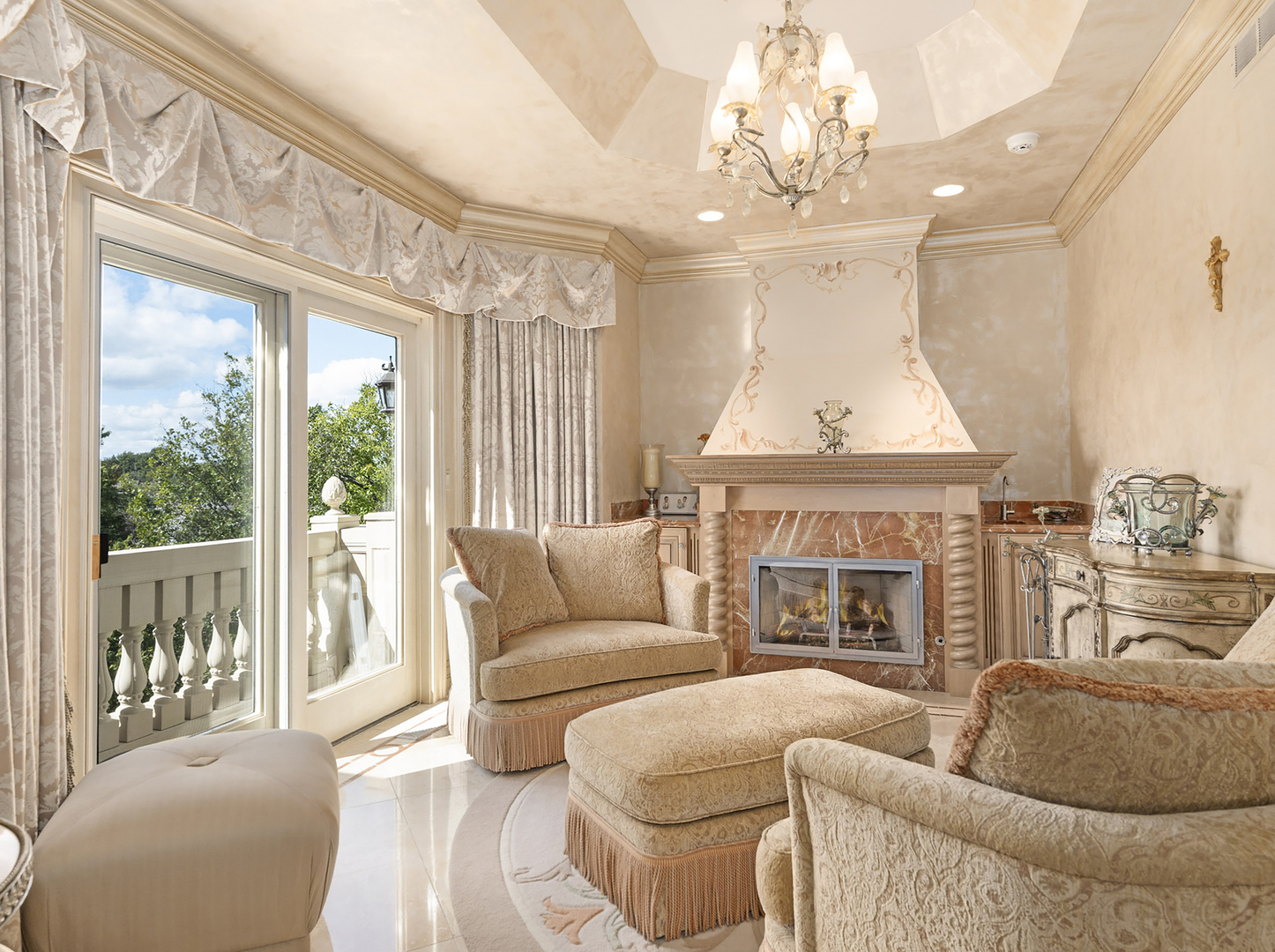 51 Ford Lane Naperville, IL 60565 - Photo 36 of 50 a living room with furniture a fireplace and a chandelier