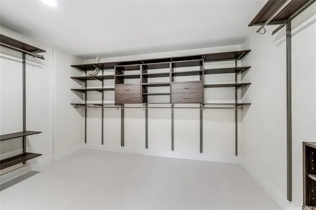 a view of a room with racks on the wall