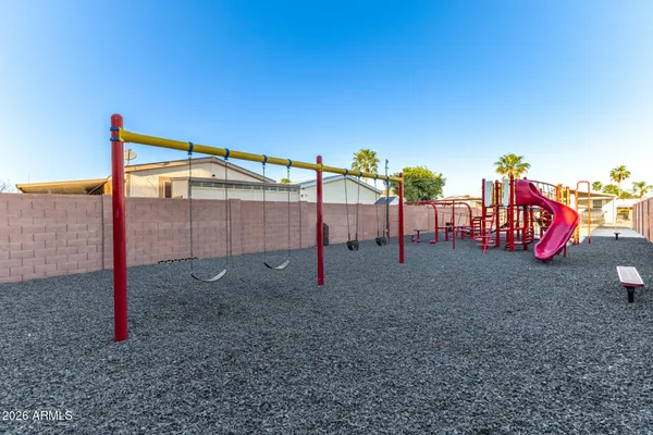 a view of a park with slide