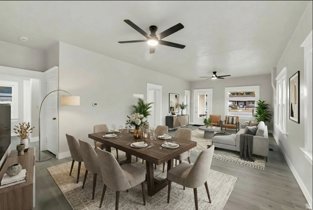 197 West Center Street Midvale, UT 84047 - Photo 4 of 12 Dining room featuring wood finished floors and ceiling fan