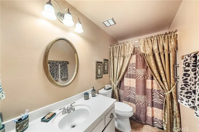 a bathroom with a sink a toilet and mirror