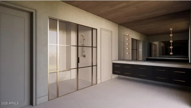 a spacious bathroom with a tub and a sink