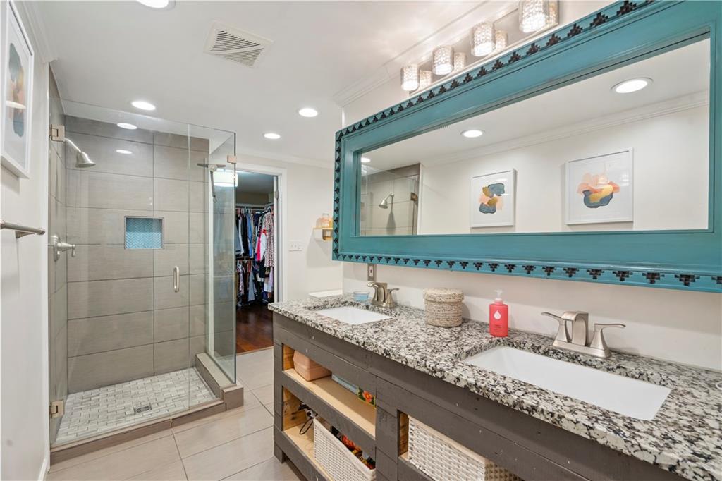 127 Berwyn Road Pittsburgh, PA 15237 - Photo 21 of 29 a bathroom with a granite countertop double vanity and a shower