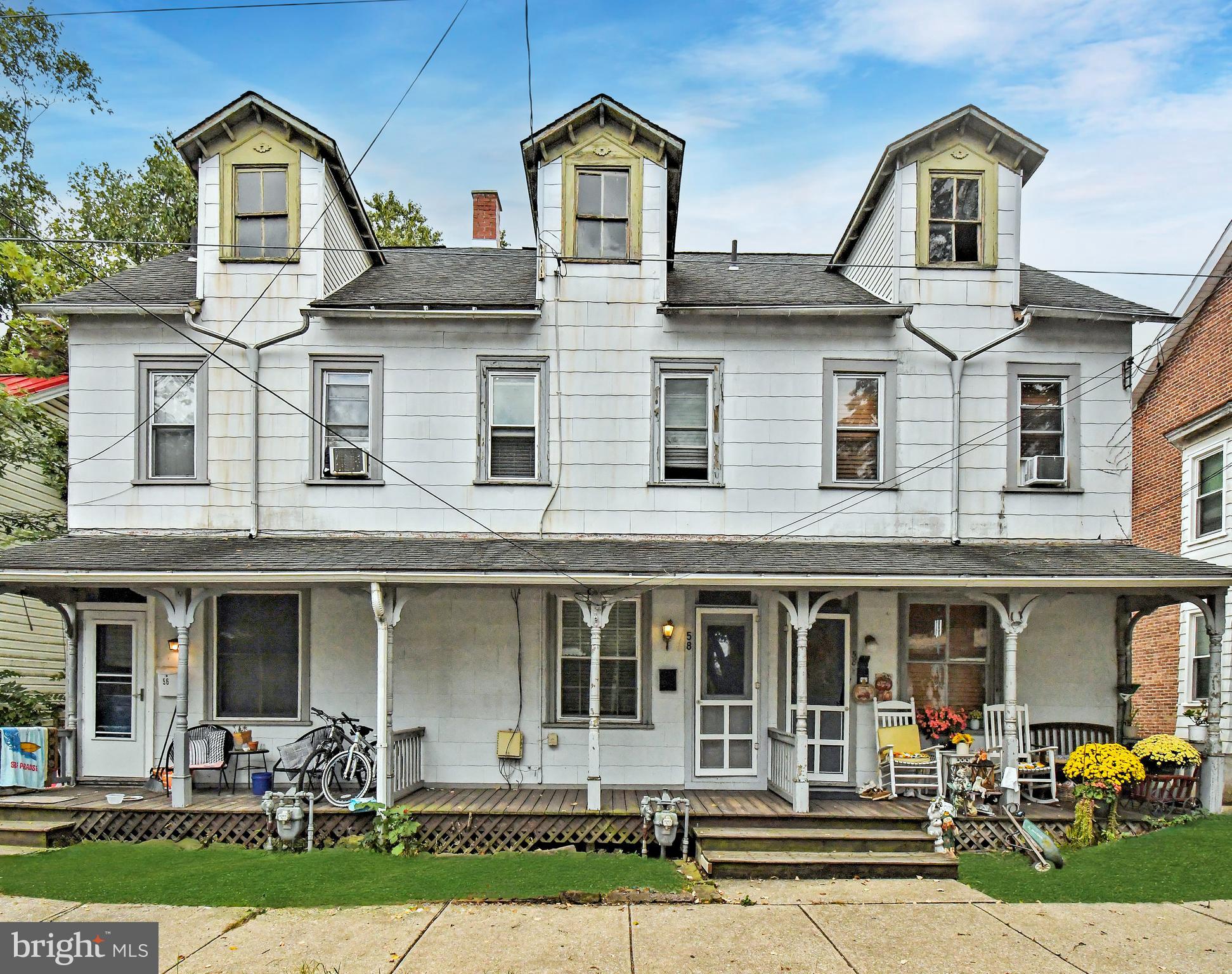 a front view of multiple houses