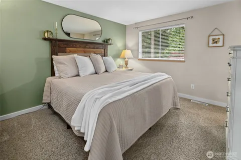 a bedroom with bed and window