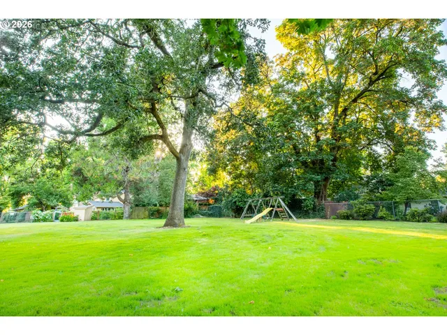a view of grassy field with benches