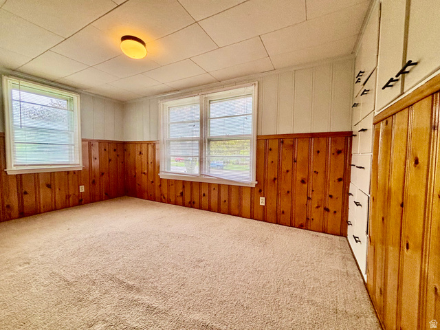 704 North 200 East Logan, UT 84321 - Photo 15 of 24 Empty room with wooden walls, carpet floors, and wainscoting