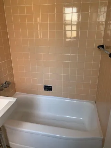 a bathroom with a bathtub