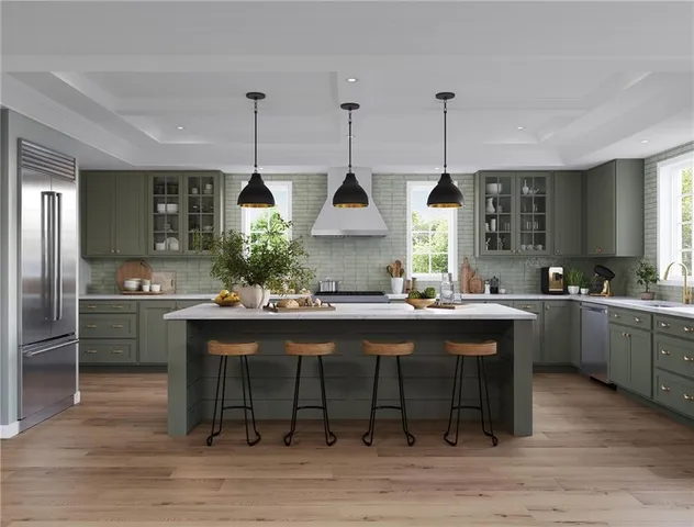 a kitchen with a table and chairs in it