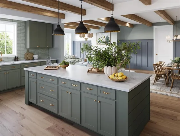 a kitchen with a sink cabinets and wooden floor
