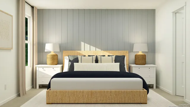 a bedroom with a bed and window