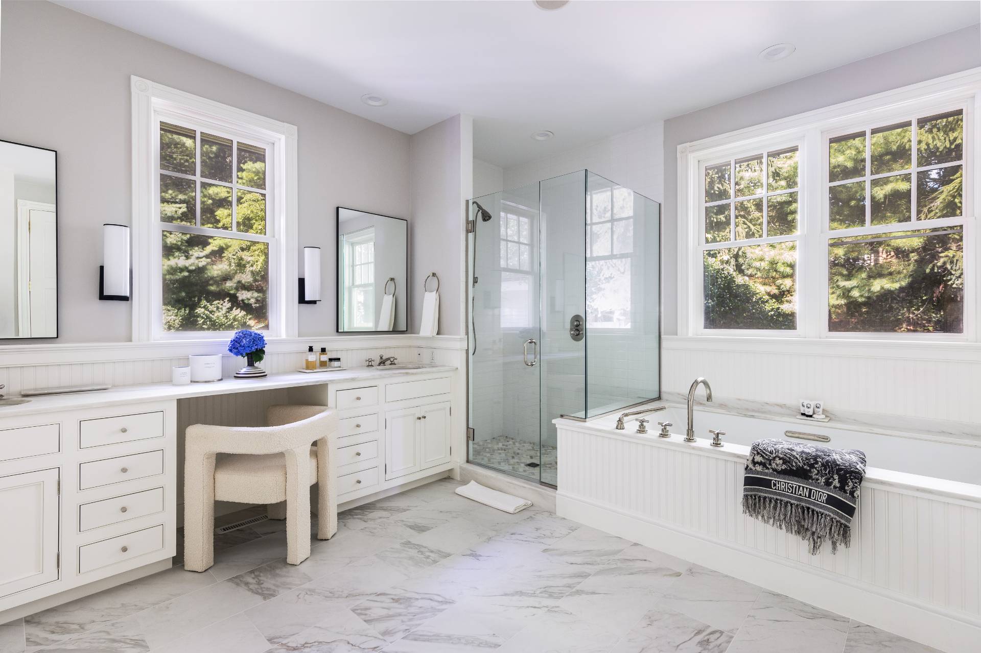 5 Mill Path Bridgehampton, NY 11963 - Photo 14 of 31 a spacious bathroom with a double vanity sink a tub and a window