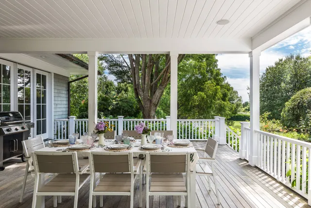 a view of a patio on the deck