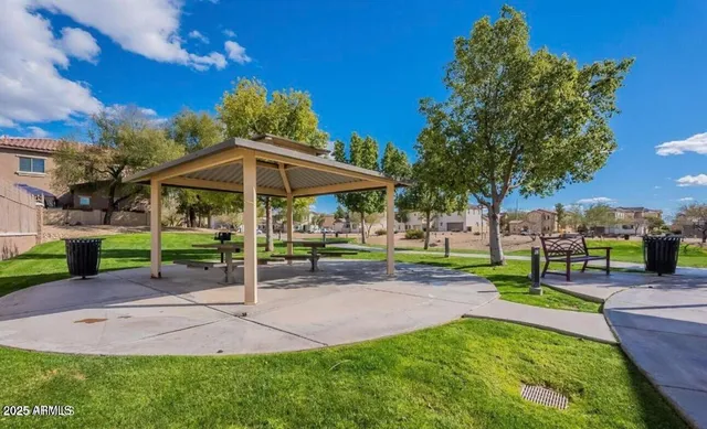 a view of a park with slide