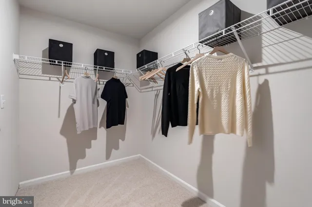 a view of walk in closet with clothes and shoes