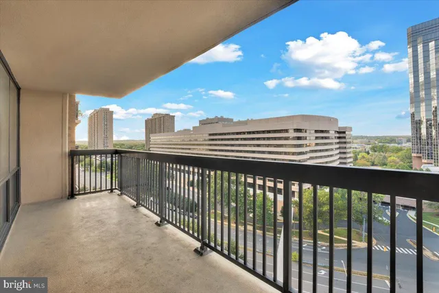 a view of a balcony with an outdoor space