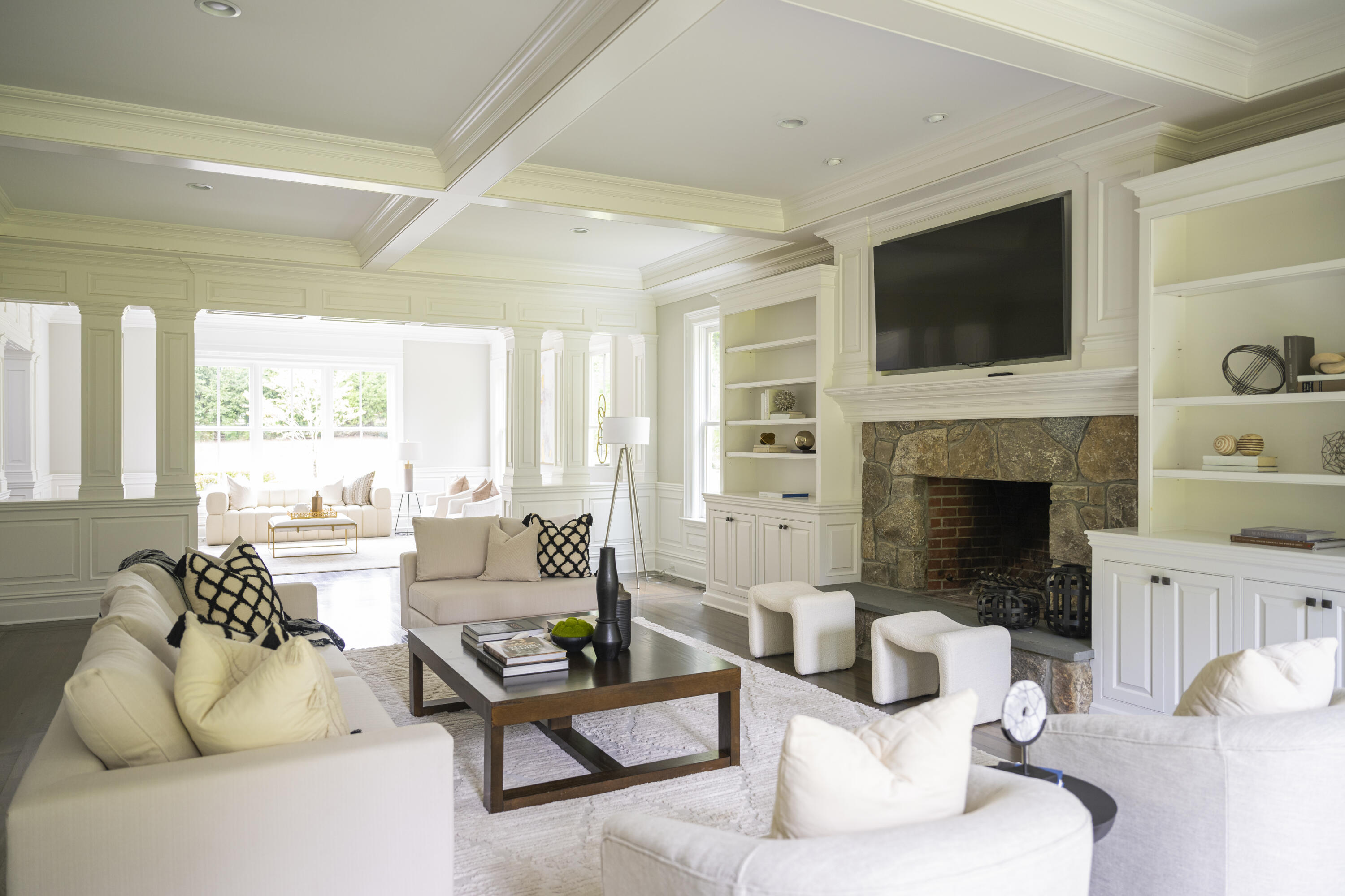 375 West Road New Canaan, CT 06840 - Photo 6 of 26 a living room with furniture fireplace and flat screen tv