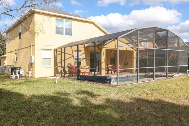 a view of a lake with a big yard