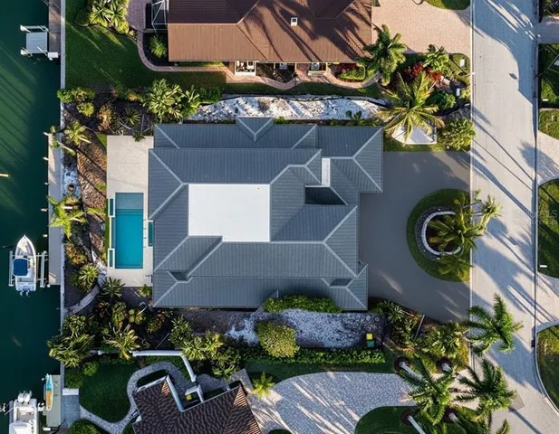 an aerial view of a garden