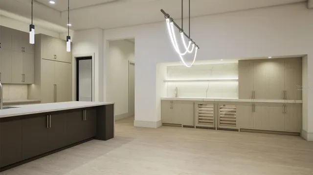 a view of cabinets and window